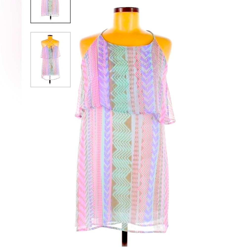Multi-Colored Sleeveless Aztec Mini Dress w/ Tie Back (size M)